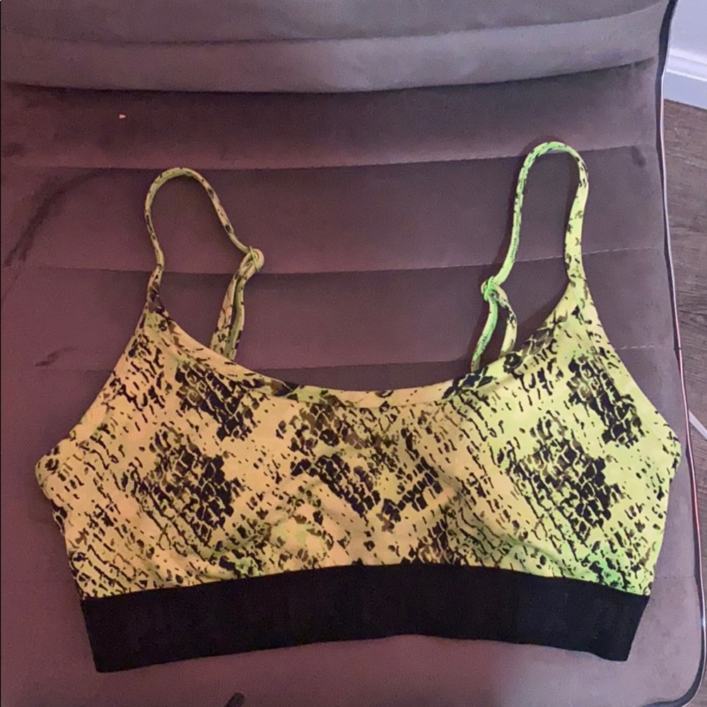 PINK neon green snake skin print sports bra